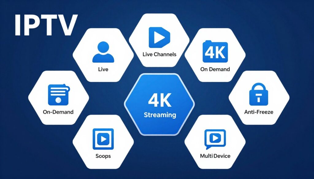 Feature showcase infographic highlighting key IPTV service capabilities