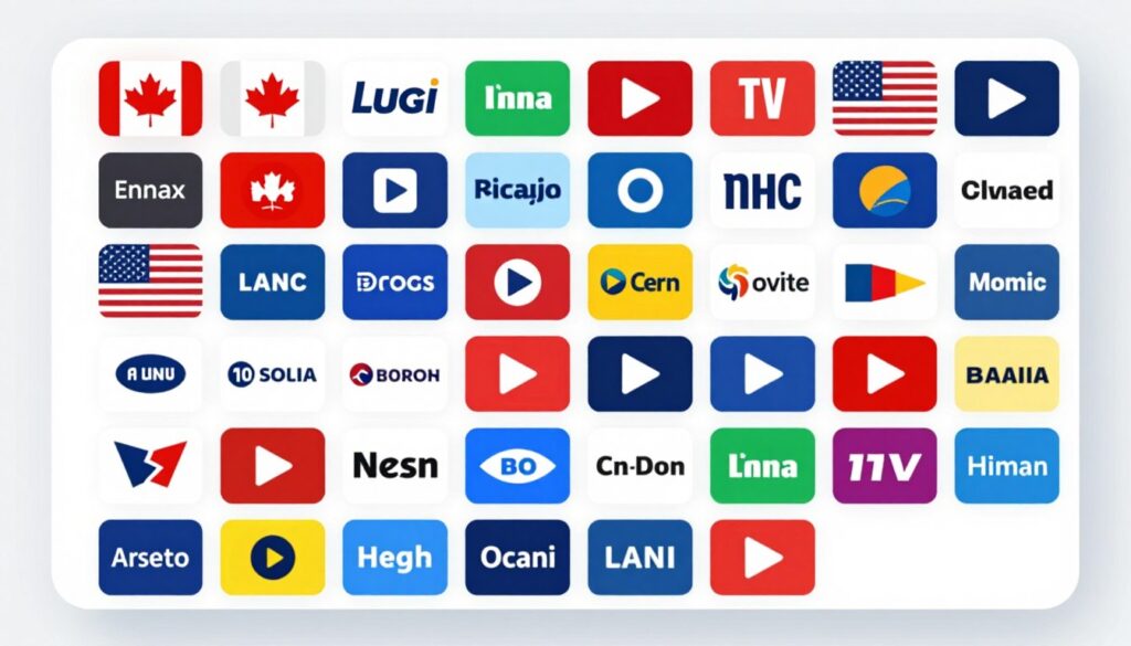 Grid display of diverse international TV channels available through IPTV service