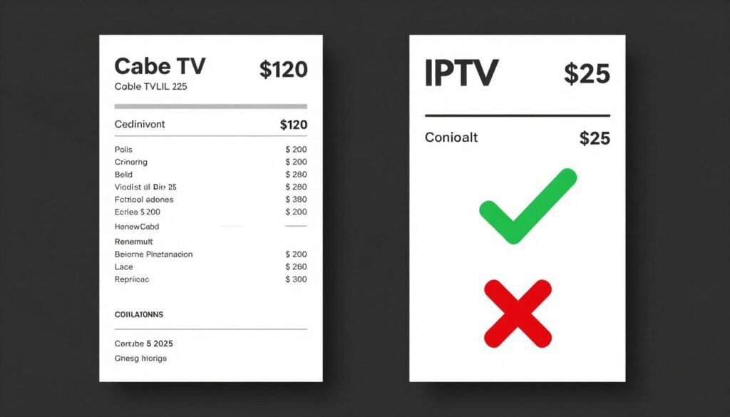 Side-by-side comparison showing cable bill versus IPTV subscription cost